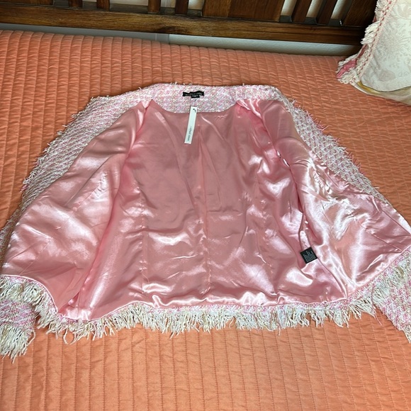 Michael Simon Pink Cream Tweed with Pearl and Gold Details Blazer Jacket size LP - Picture 9 of 17